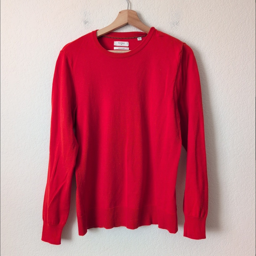 Billy Reid Mens Red Cotton Cashmere Crewneck Sweater Size Medium Made in Italy
